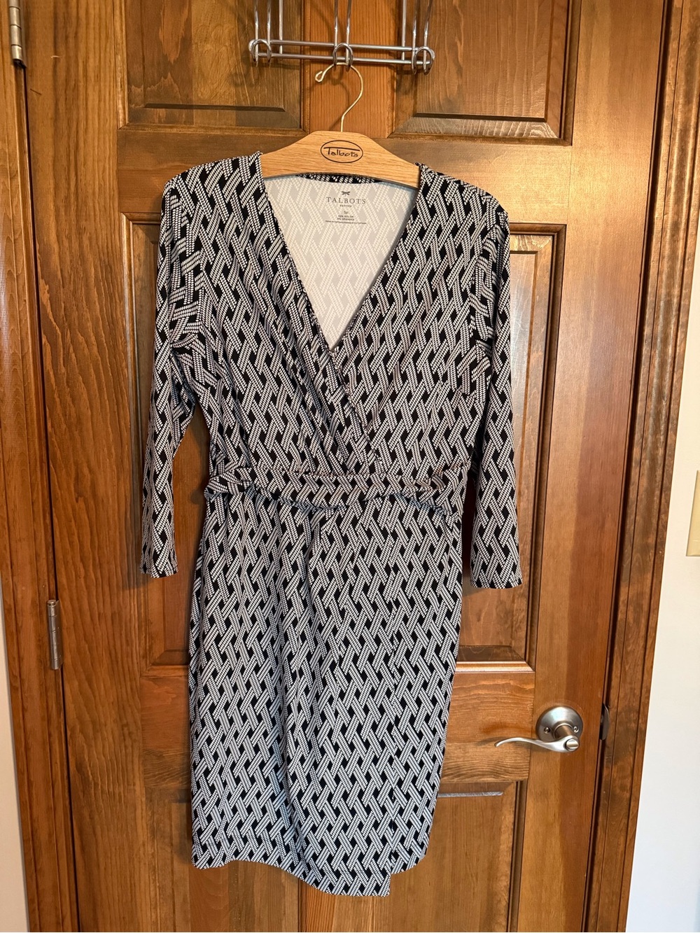Talbots Black and White Geometric Print Dress